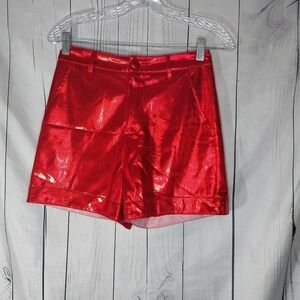 Blue B. Shiny Red Metallic High-Waisted Women's Shorts